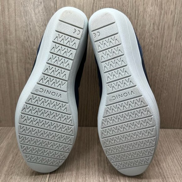 Vionic Jacey Slip-On Wedge Shoes Size 6.5 Arch Support Comfort Leather Navy Blue - Picture 9 of 11